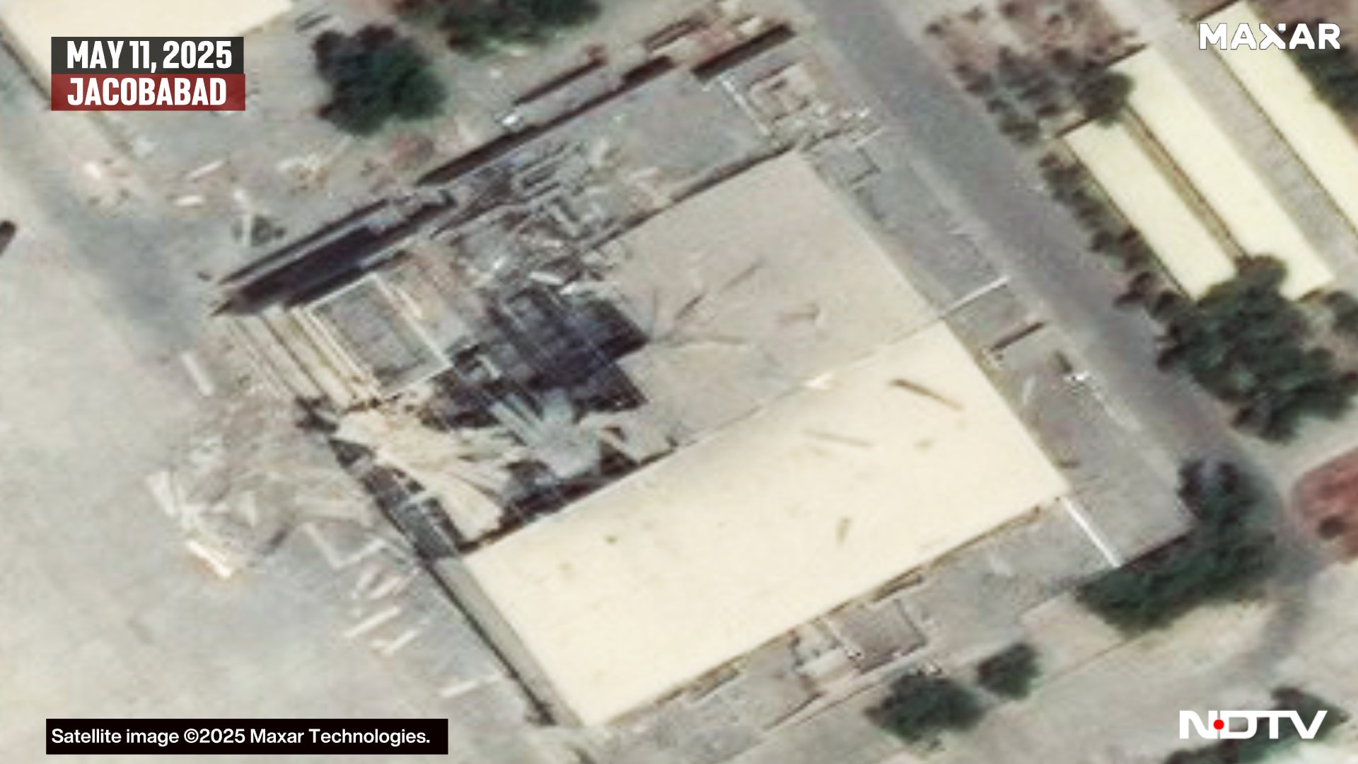 The hangar of Jacobabad air base was destroyed in Indian strikes (Click here for high resolution image) The hangar of Jacobabad air base was destroyed in Indian strikes (Click here for high resolution image)
