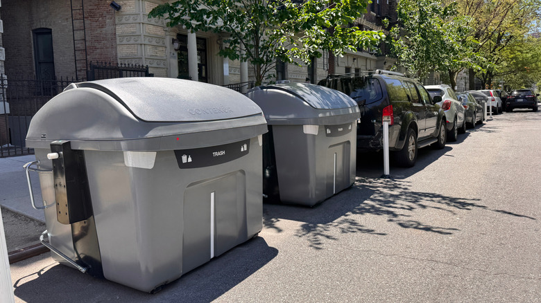 New large curbside Empire Bins for trash collection in West Harlem, New York City