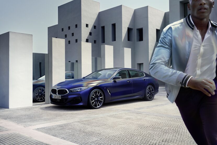 BMW 8 Series Coupe in Frozen Portimao Blue side view