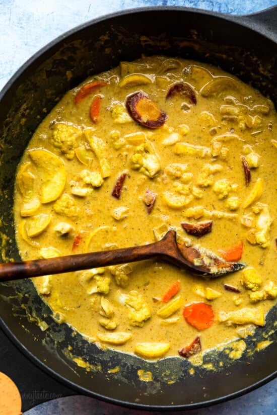 Add veggies and coconut milk