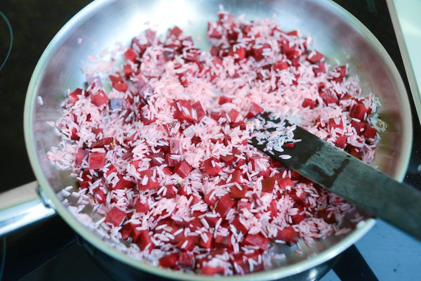 Easy Spiced Beet Pilau: Adding the beet