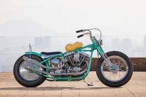Harley-Davidson Shovelhead with lifelike peanut fuel tank by Sun Motorcycles, Heiwa MC, and Wedge
