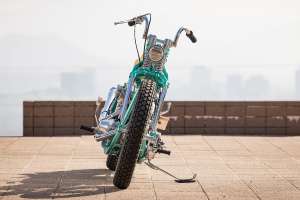 Harley-Davidson Shovelhead with lifelike peanut fuel tank by Sun Motorcycles, Heiwa MC, and Wedge